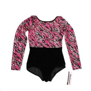 Body Wrappers Gymnastics Leotard Girl’s Size 16 Zebra Pink Black Silver New NWT